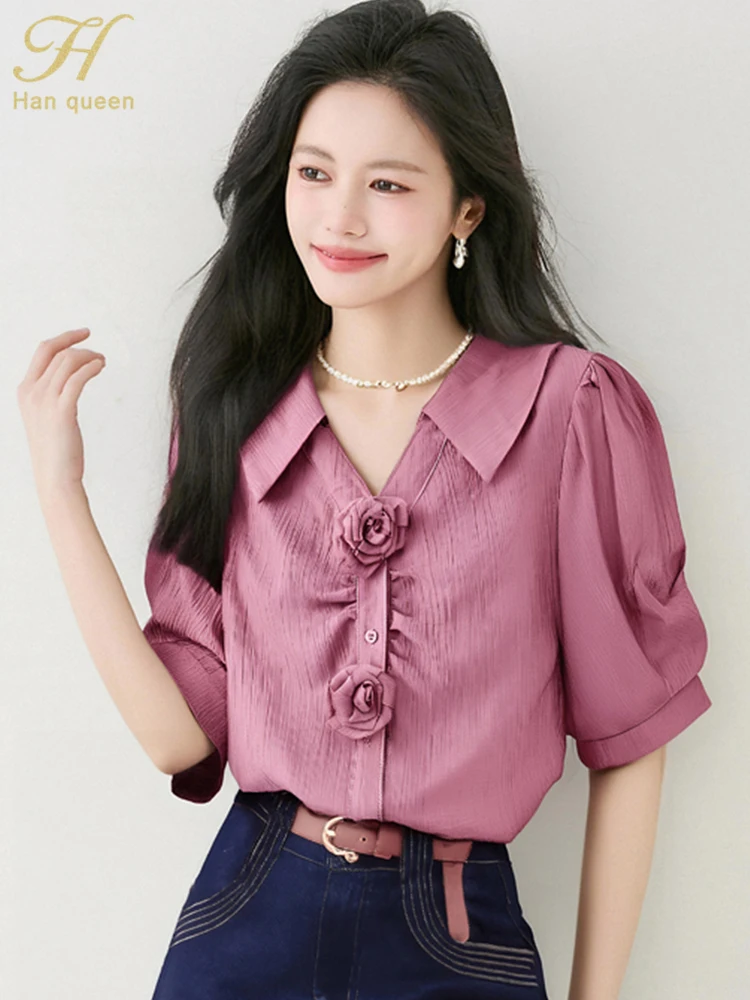H Han Queen Elegant Flowers Shirt Women Blouse Casual Tops Chiffon Blouse Loose Short Sleeve Shirts Korean Reviews Many Clothes
H Han Queen Elegant Flowers Shirt Women Blouse Casual Tops Chiffon Blouse Loose Short Sleeve Shirts Korean Reviews Many Clothes