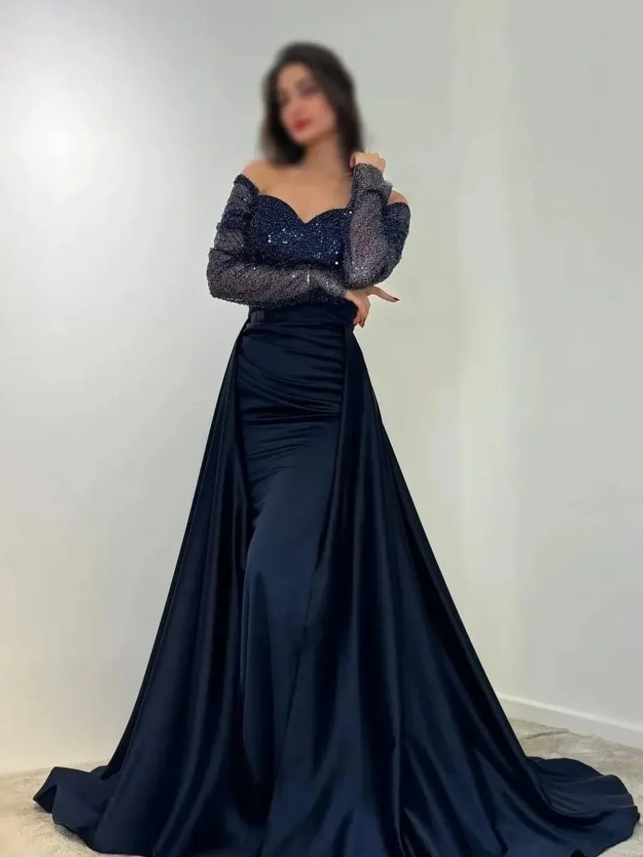 Customized Graceful Satin Straight Sequined Evening Dresses Strapless Long Sleeves Panel Train Special Occasion Gowns Sexy
Customized Graceful Satin Straight Sequined Evening Dresses Strapless Long Sleeves Panel Train Special Occasion Gowns Sexy