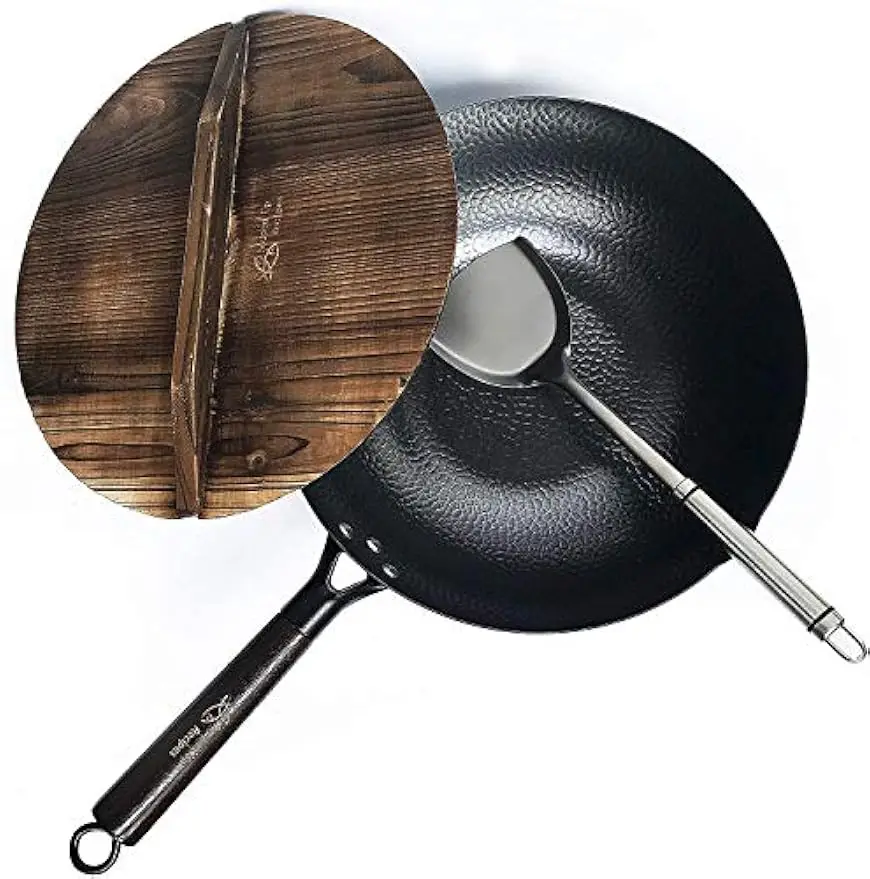 12.5 Inch Carbon Steel Wok with Lid and Spatula for All Stove Types
12.5 Inch Carbon Steel Wok with Lid and Spatula for All Stove Types