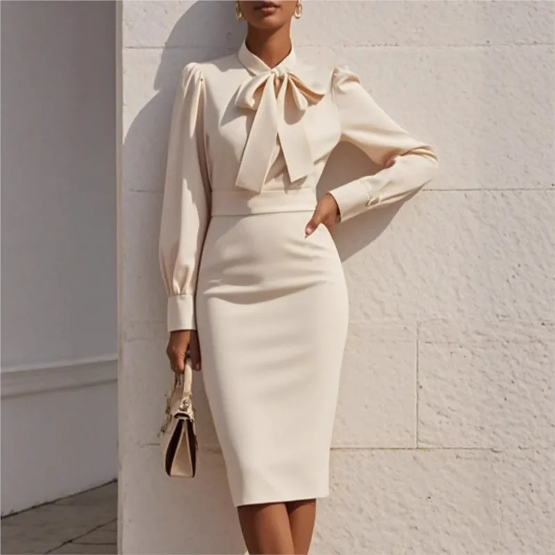 Elegant O-neck Bow Lace-Up Solid Midi Dress Women's Casual Long Sleeve Waist Slim Party Dress Fashion Commuting Clothing Dresses
Elegant O-neck Bow Lace-Up Solid Midi Dress Women's Casual Long Sleeve Waist Slim Party Dress Fashion Commuting Clothing Dresses