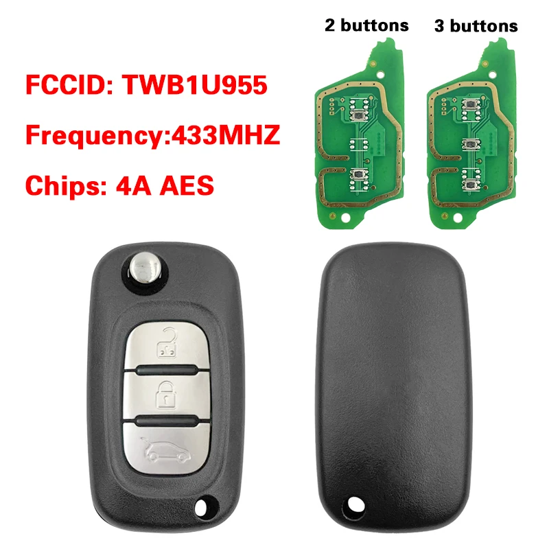 CN010040 2/3 Buttons Aftermarket Flip Remote Key for Renault Clio Fluence 434 MHz AES chip FCCID TWB1U955 
CN010040 2/3 Buttons Aftermarket Flip Remote Key for Renault Clio Fluence 434 MHz AES chip FCCID TWB1U955