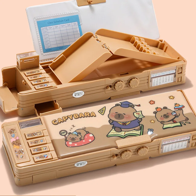Kawaii Cartoon Panda Capybara Stationery Holder Dinosaur Mecha Pen Cases Multi-functional Password Lock Pencil Box Student Gifts
Kawaii Cartoon Panda Capybara Stationery Holder Dinosaur Mecha Pen Cases Multi-functional Password Lock Pencil Box Student Gifts