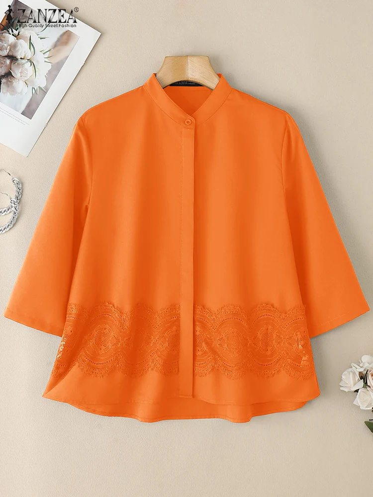 ZANZEA Vintage Woman Tops 2025 Summer Stand Collar Openwork Lace Patchwork Casual Shirts Commute Solid 3/4 Sleeve Chemise Femme
ZANZEA Vintage Woman Tops 2025 Summer Stand Collar Openwork Lace Patchwork Casual Shirts Commute Solid 3/4 Sleeve Chemise Femme