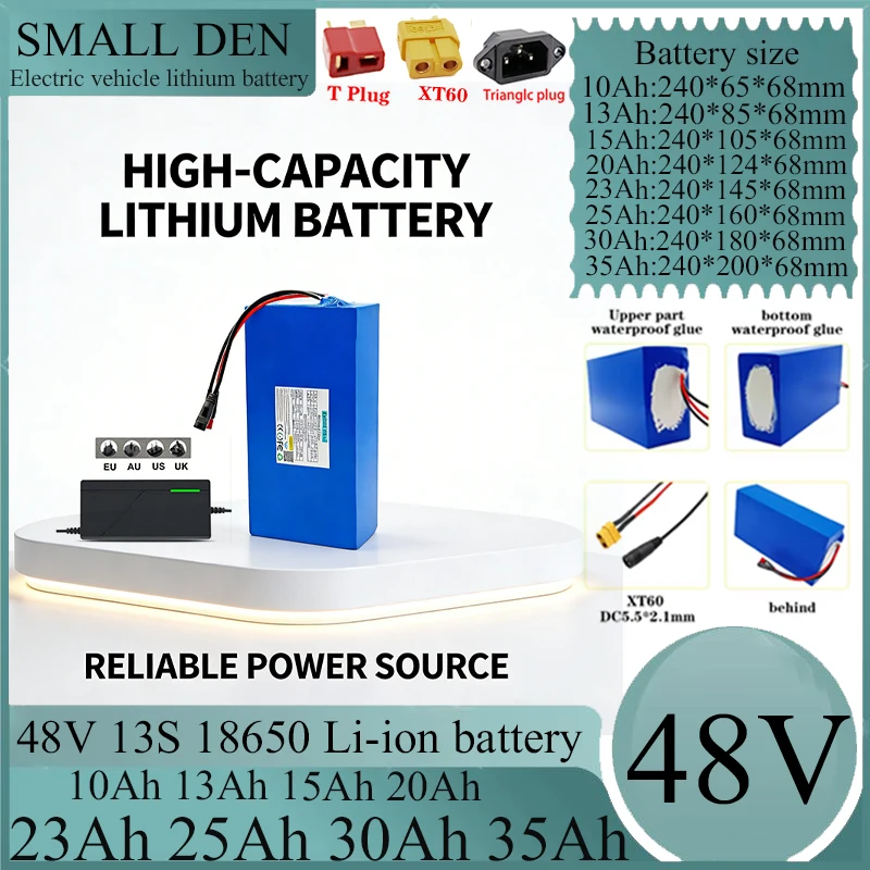48V 10Ah 13Ah 15Ah 20Ah 23Ah 25Ah 30Ah 35Ah 18650 Lithium battery pack 13S With BMS For 1500W E-scooter motorcycle+58.8V Charger
48V 10Ah 13Ah 15Ah 20Ah 23Ah 25Ah 30Ah 35Ah 18650 Lithium battery pack 13S With BMS For 1500W E-scooter motorcycle+58.8V Charger