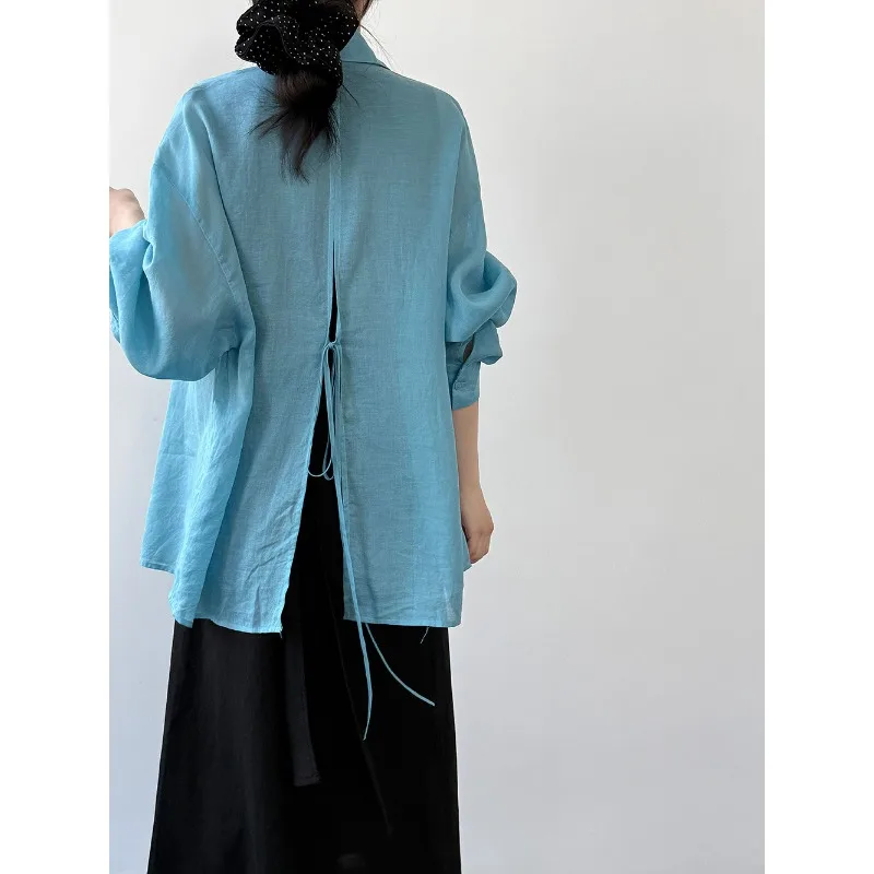 Slack Linen Shirt Women's Summer Design Back Strap Sunscreen Ramie Top
Slack Linen Shirt Women's Summer Design Back Strap Sunscreen Ramie Top
