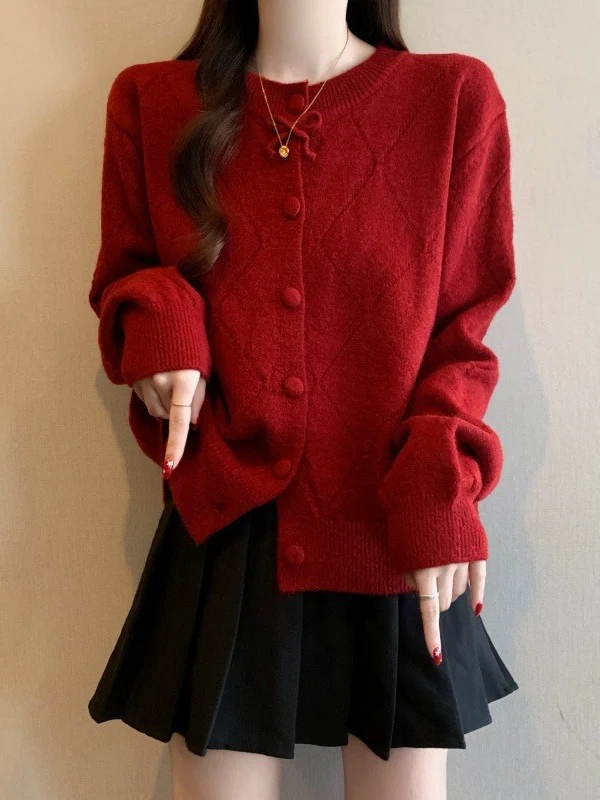 Red Knitted Open Cardigan Sweater Women's plus Size Spring New Style Commute Style Loose Fit Long Sleeve round Neck Top
Red Knitted Open Cardigan Sweater Women's plus Size Spring New Style Commute Style Loose Fit Long Sleeve round Neck Top