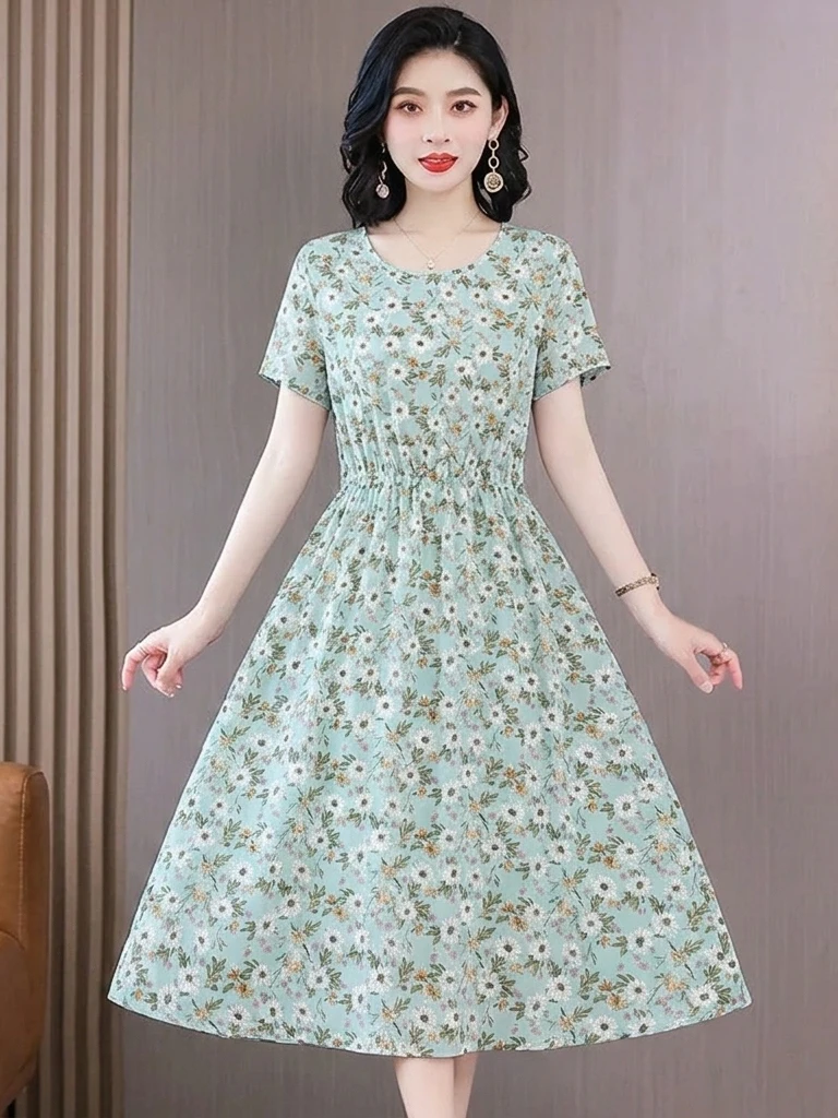 Floral Print Midi Dress Women's Short Sleeve Slimming Waist Design Comfortable Loose Fit Elegant Style for Middle-Aged Mothers
Floral Print Midi Dress Women's Short Sleeve Slimming Waist Design Comfortable Loose Fit Elegant Style for Middle-Aged Mothers