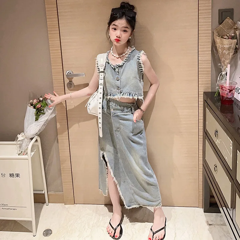 Girls Suits Summer Denim 2024 Summer New Little Girls Korean Version Raw Edge Vest Two-piece Set Clothes Korean Simple Style
Girls Suits Summer Denim 2024 Summer New Little Girls Korean Version Raw Edge Vest Two-piece Set Clothes Korean Simple Style