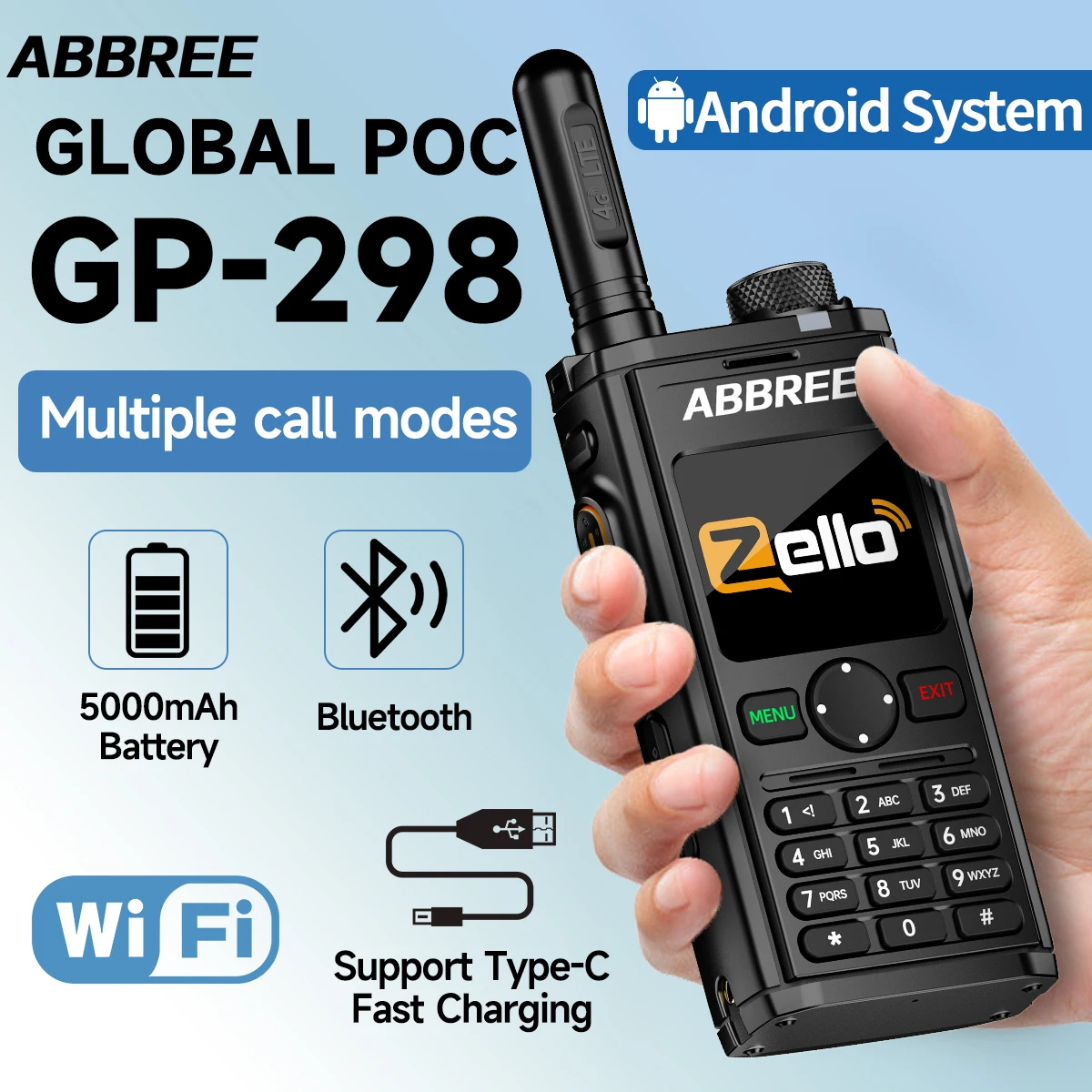 ABBREE GP-298 Сеть Глобальный POC Рация Радио 4G SIM-карта Android Bluetooth WiFi Type-C Радиолюбитель дальнего действия
ABBREE GP-298 Сеть Глобальный POC Рация Радио 4G SIM-карта Android Bluetooth WiFi Type-C Радиолюбитель дальнего действия