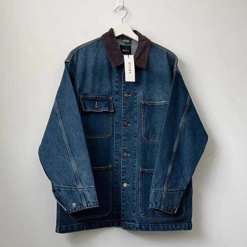 Зимние модные уличные куртки с лучами, тяжелая синяя джинсовая куртка с воротником, повседневная свободная мужская и женская куртка с четырьмя карманами и строчкой
Зимние модные уличные куртки с лучами, тяжелая синяя джинсовая куртка с воротником, повседневная свободная мужская и женская куртка с четырьмя карманами и строчкой