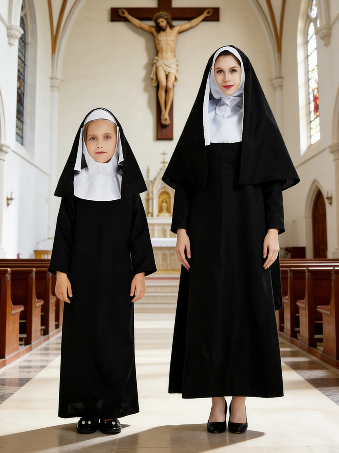 Authentic Halloween Devout Nun Costume Child Performance Clothes Original Design Polyester Material Suitable for Adults And Kids
Authentic Halloween Devout Nun Costume Child Performance Clothes Original Design Polyester Material Suitable for Adults And Kids