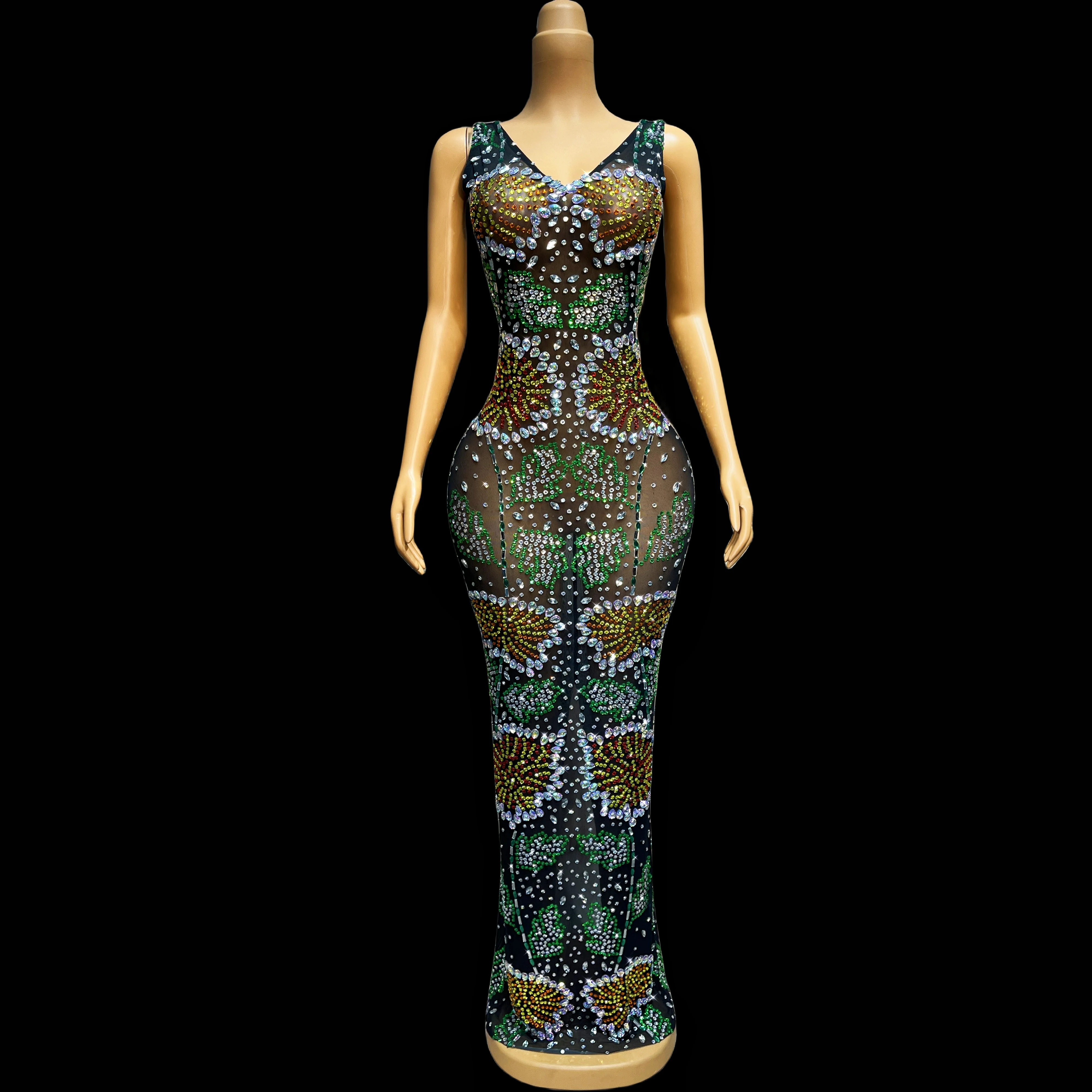 Sexy sleeveless flower pattern colorful rhinestone dress birthday party celebration party stage costumes huayang
Sexy sleeveless flower pattern colorful rhinestone dress birthday party celebration party stage costumes huayang