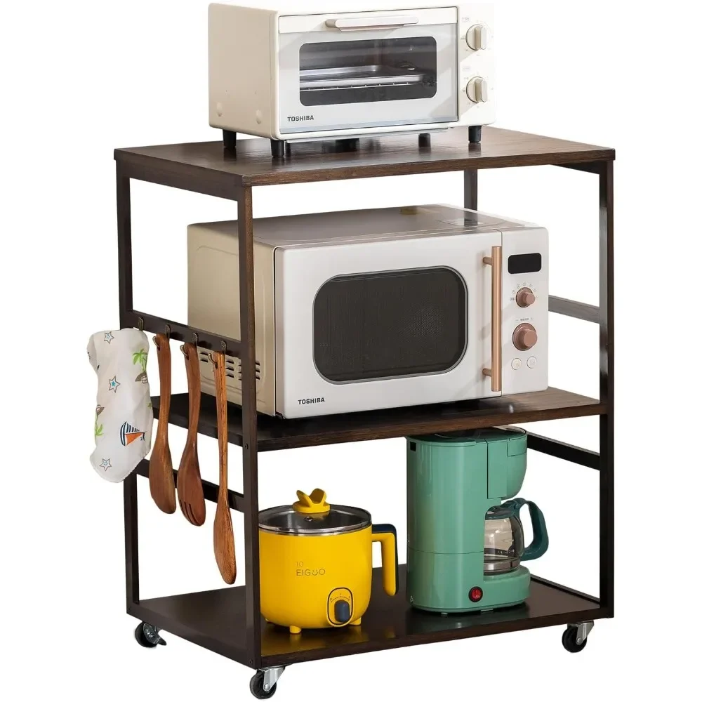 Kitchen Bakers Rack, Rolling Microwave Stand with Storage Shelves and Wheels - 3-Tier Kitchen Shelf Cart with 4 Hooks
Kitchen Bakers Rack, Rolling Microwave Stand with Storage Shelves and Wheels - 3-Tier Kitchen Shelf Cart with 4 Hooks