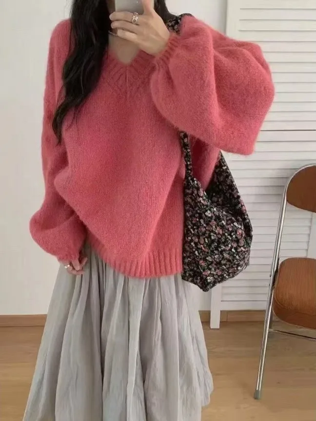 Loose Women's Knitted V-Ne Sweater Soft Cozy Korean Sle Long Sve Pure Color Versatile Autumn Winter New Arrival Top
Loose Women's Knitted V-Ne Sweater Soft Cozy Korean Sle Long Sve Pure Color Versatile Autumn Winter New Arrival Top