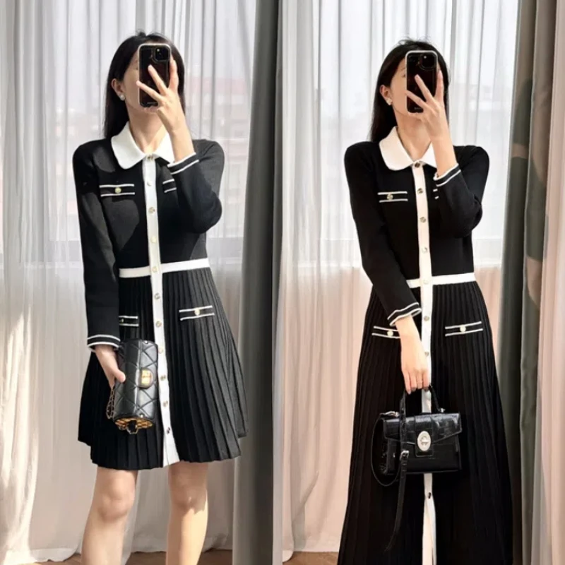 Temperament Knitted Dress with Contrasting Color, Collar, Long Sleeve, Hundred Fold, Elegant, M Home 2025 Spring New Style
Temperament Knitted Dress with Contrasting Color, Collar, Long Sleeve, Hundred Fold, Elegant, M Home 2025 Spring New Style