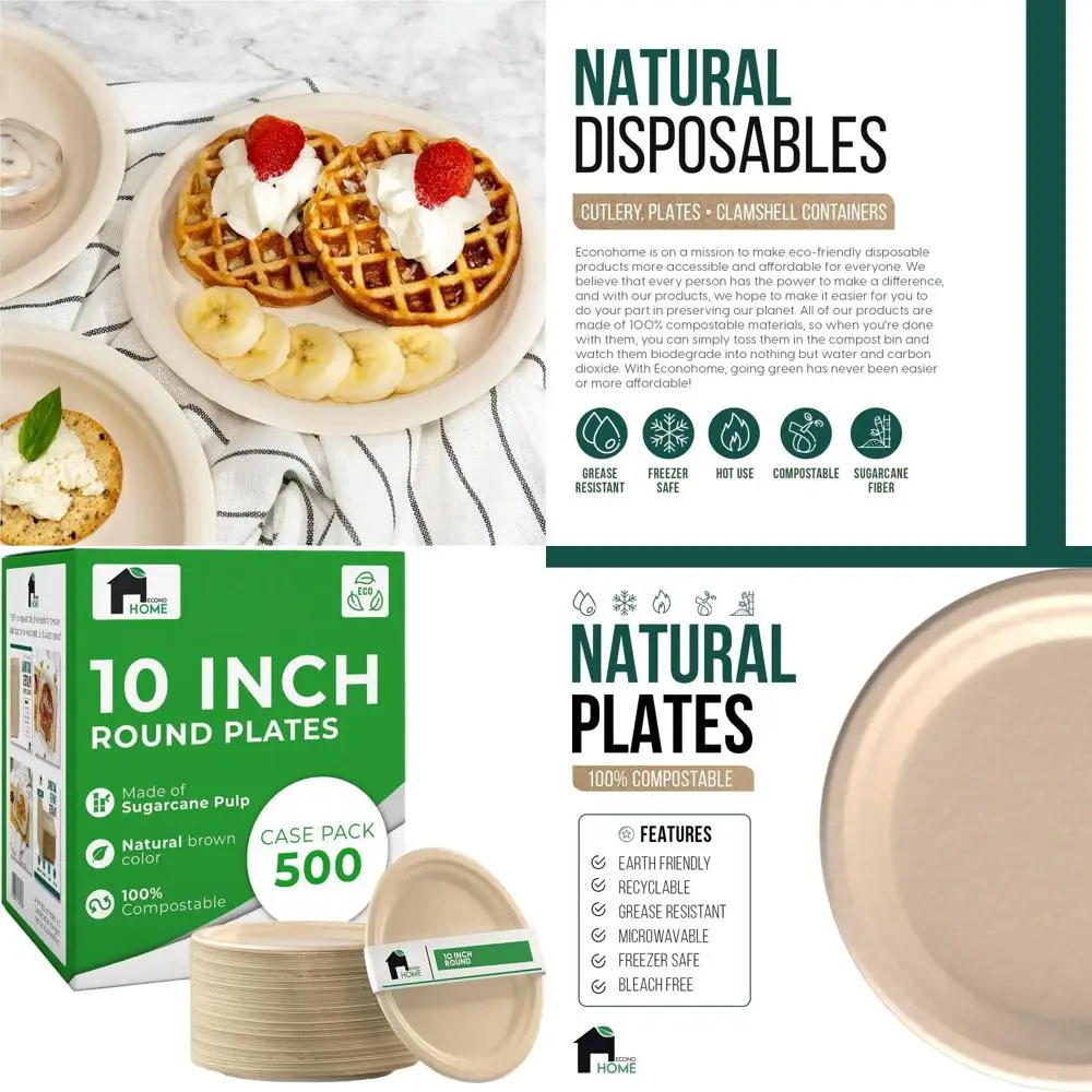 10 Inch Sugarcane Fiber Paper Plates - Compostable, Heavy Duty, and Safe for Microwave and Fridge - Pack of 500
10 Inch Sugarcane Fiber Paper Plates - Compostable, Heavy Duty, and Safe for Microwave and Fridge - Pack of 500