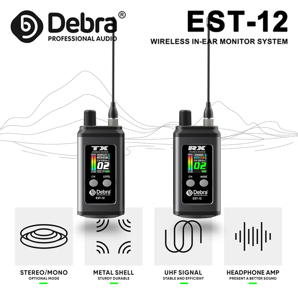 EST-12 UHF wireless in-ear monitoring system, transmission distance 80m, stereo/mono switchable, for outdoor performances
EST-12 UHF wireless in-ear monitoring system, transmission distance 80m, stereo/mono switchable, for outdoor performances