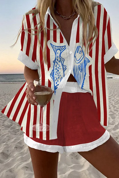New Vacation Style Cruise Print Two-Piece Cruise Outfit Seaside Tropical Print Lapel Shirt + Wide-Leg Pants Suits For Women 2025
New Vacation Style Cruise Print Two-Piece Cruise Outfit Seaside Tropical Print Lapel Shirt + Wide-Leg Pants Suits For Women 2025