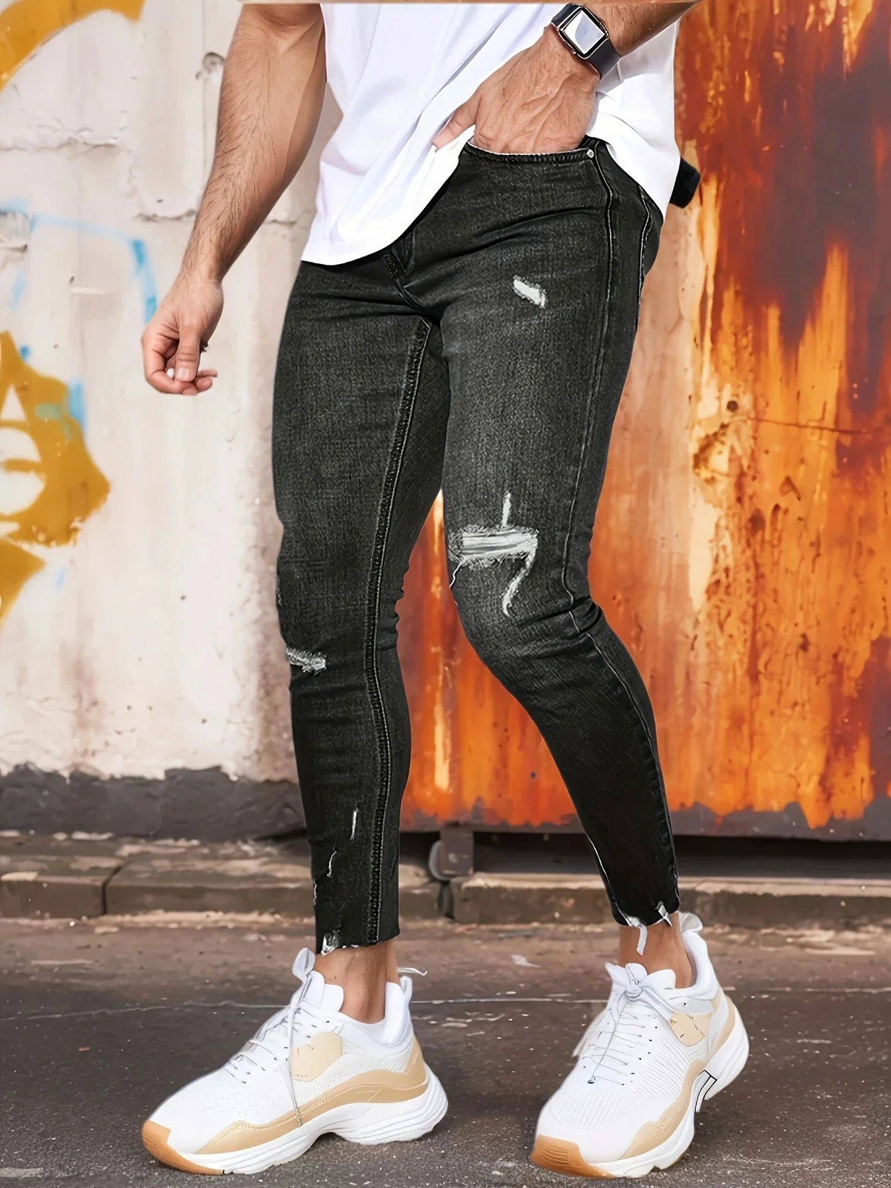 Men's Slim Fit Ripped Skinny Jeans, casual denim with distressed tear details, comfortable and stylish, suitable for all seasons
Men's Slim Fit Ripped Skinny Jeans, casual denim with distressed tear details, comfortable and stylish, suitable for all seasons