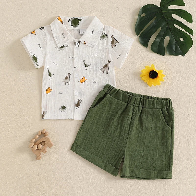 Baby Boy Summer Casual Outfit Cartoon Dinosaur Print Button Down Turn Down Collar Short Sleeve Shirt with Shorts 2 Pcs Set
Baby Boy Summer Casual Outfit Cartoon Dinosaur Print Button Down Turn Down Collar Short Sleeve Shirt with Shorts 2 Pcs Set