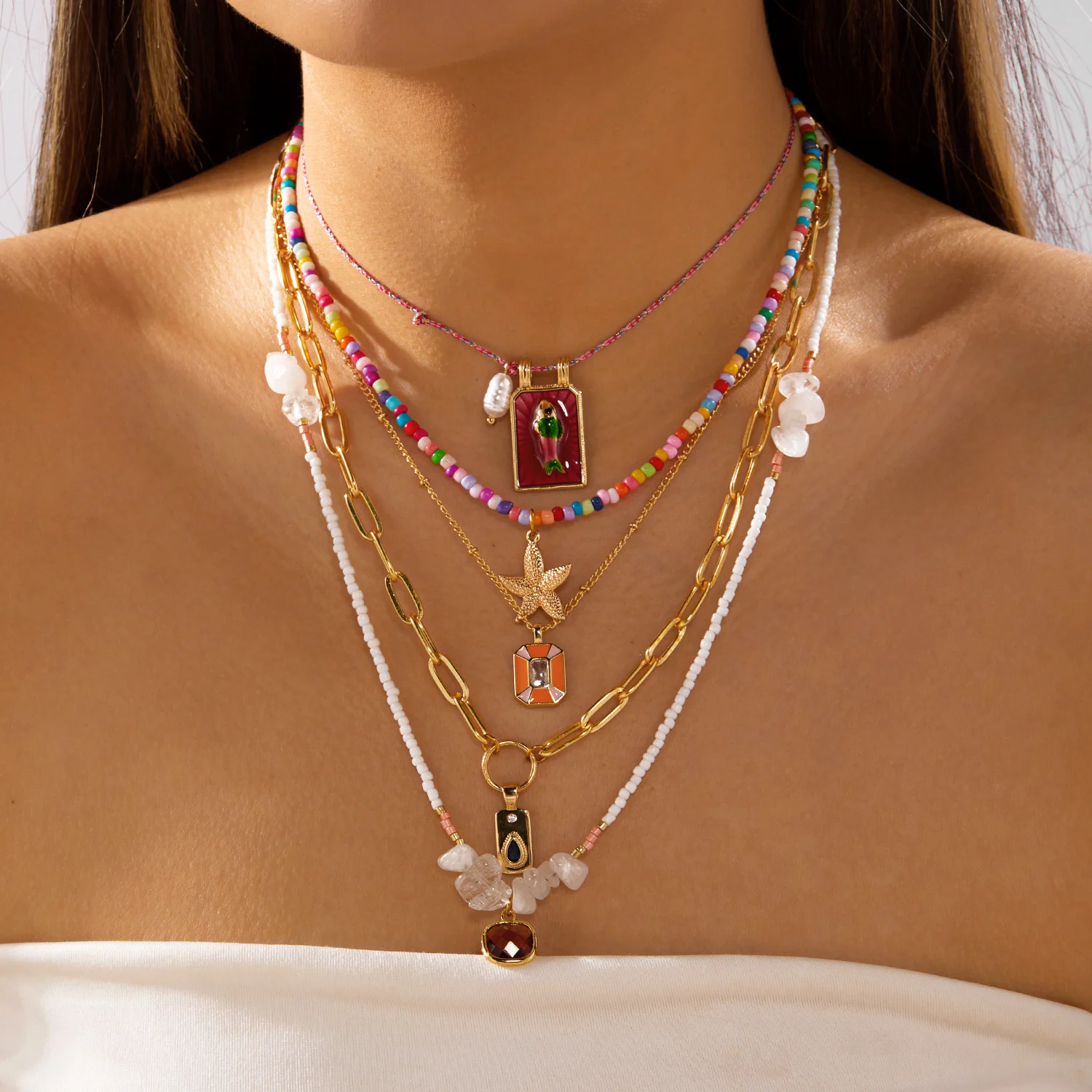 5Pcs/Set Bohemian Starfish Heishi Beads Necklaces for Women Colorful Fish Crushed Stone Pendant Chain Beach Party Jewelry Gift
5Pcs/Set Bohemian Starfish Heishi Beads Necklaces for Women Colorful Fish Crushed Stone Pendant Chain Beach Party Jewelry Gift