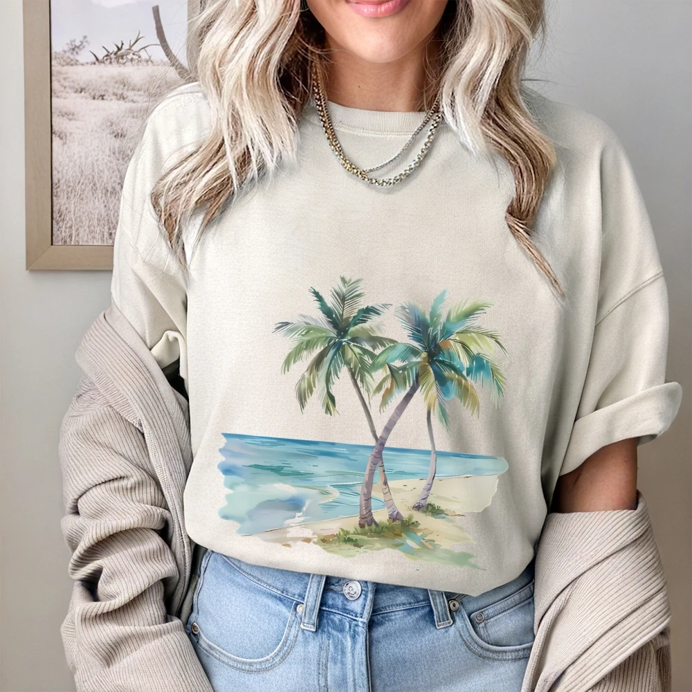 Tropical Beach Tee Watercolor Palm Trees Print Casual Loose Short Sleeved Beachy Relaxing Vacation Inspired Comfortable Top
Tropical Beach Tee Watercolor Palm Trees Print Casual Loose Short Sleeved Beachy Relaxing Vacation Inspired Comfortable Top