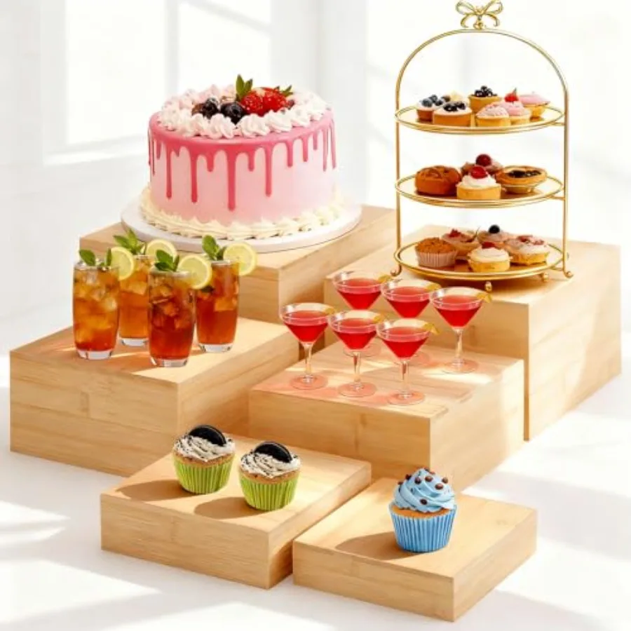 Набор из 6 бамбуковых подставок для фуршета, большие подставки для еды на фуршетный стол, подставка-куб для демонстрации тортов и кексов, 10, 9, 8, 7,5, 6,7, 6 дюймов
Набор из 6 бамбуковых подставок для фуршета, большие подставки для еды на фуршетный стол, подставка-куб для демонстрации тортов и кексов, 10, 9, 8, 7,5, 6,7, 6 дюймов