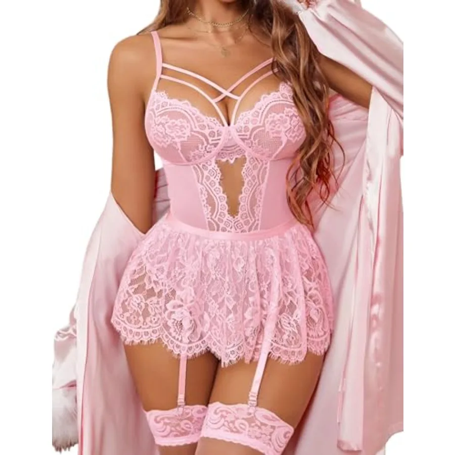 Avidlove Sexy Lingerie for Women Naughty Lace Bodysuit Lingerie Skirt Set Teddy Babydoll Nightgown with Garter Belt Pink
Avidlove Sexy Lingerie for Women Naughty Lace Bodysuit Lingerie Skirt Set Teddy Babydoll Nightgown with Garter Belt Pink