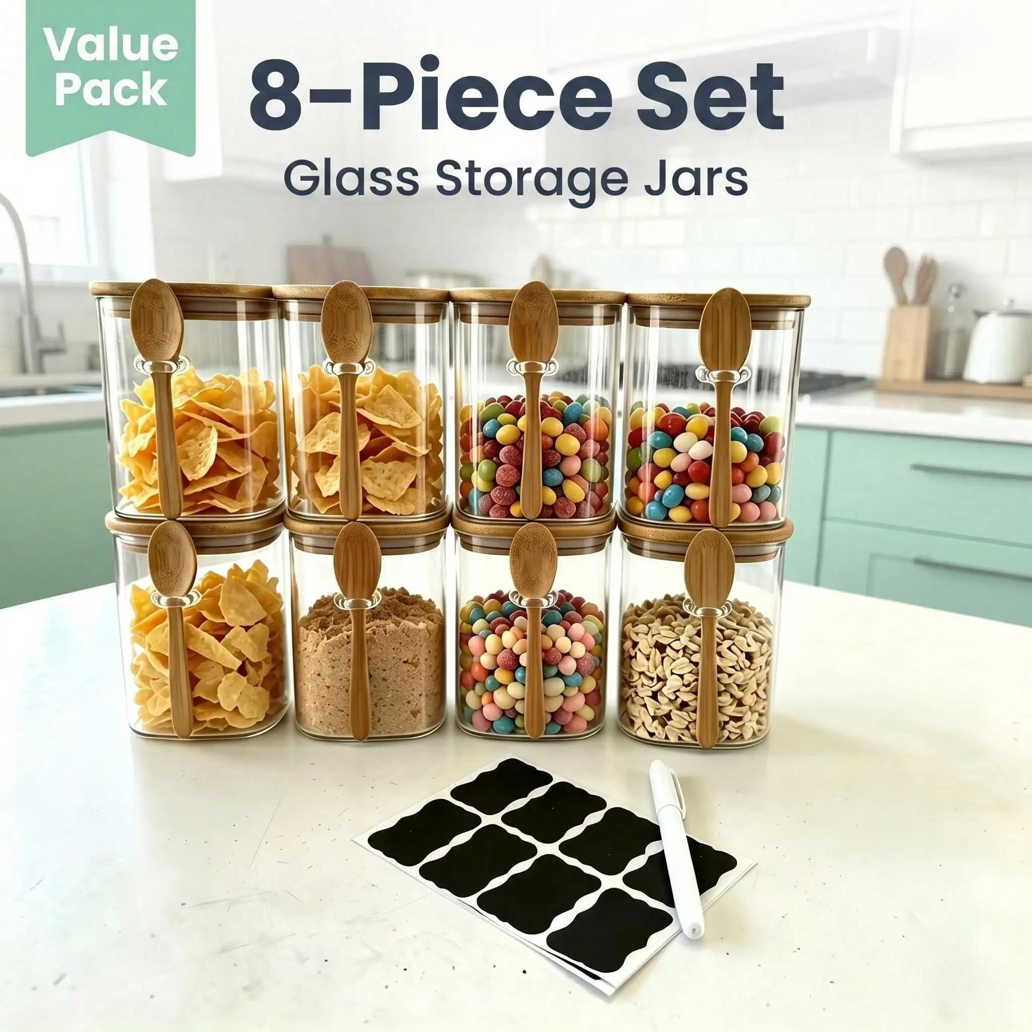 4/10/18 Pcs Square Airtight Glass Jars Set With Bamboo Lid & Spoon, Stackable Clear Kitchen Canisters, Multi Size Food Storage Containers For Pantry Dry Goods & Home Organization
4/10/18 Pcs Square Airtight Glass Jars Set With Bamboo Lid & Spoon, Stackable Clear Kitchen Canisters, Multi Size Food Storage Containers For Pantry Dry Goods & Home Organization
