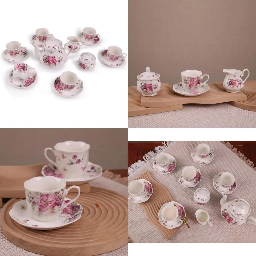 Porcelain Tea Set with 7 OZ Cups, 6-Person Service, Teapot, Sugar Bowl, Cream Pitcher for Tea and Coffee
Porcelain Tea Set with 7 OZ Cups, 6-Person Service, Teapot, Sugar Bowl, Cream Pitcher for Tea and Coffee
