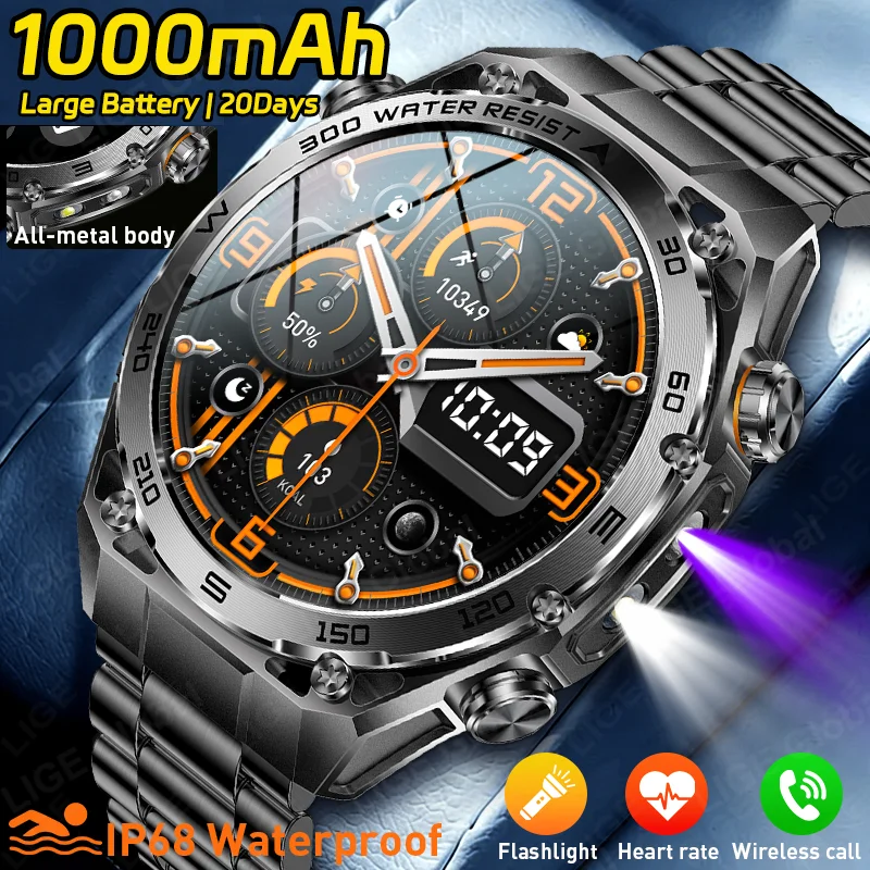 LIGE New 1000mAh Battery Smartwatch Outdoor Exercise Fitness Tracker IP68 Waterproof Military UV Lamp Flashlight Smart Watch Men
LIGE New 1000mAh Battery Smartwatch Outdoor Exercise Fitness Tracker IP68 Waterproof Military UV Lamp Flashlight Smart Watch Men