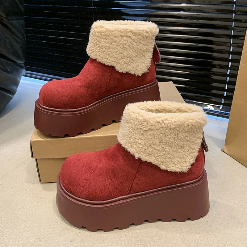 Angora Red Fur Platform Womens Snow Ankle Boots Suede Short Plush Mid Heels Cotton Shoes 2025 Trend Warm Casual Winter De Mujer
Angora Red Fur Platform Womens Snow Ankle Boots Suede Short Plush Mid Heels Cotton Shoes 2025 Trend Warm Casual Winter De Mujer