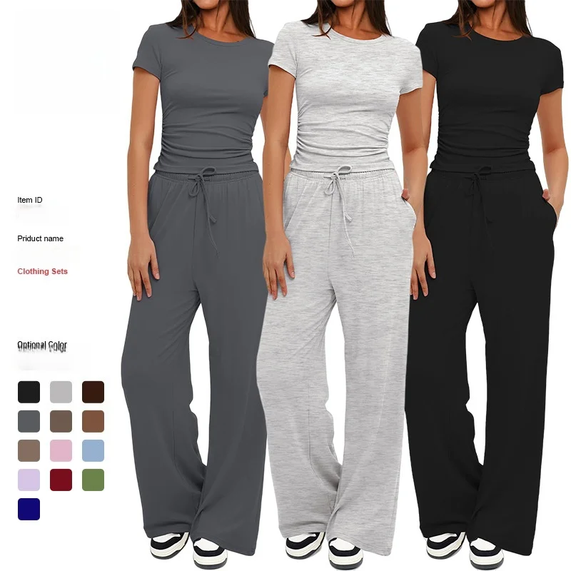 Women's Summer Solid Loose Casual Tracksuit Two Piece Set O Neck Short Sleeve T Shirt Wide Leg Pants Sportswear
Women's Summer Solid Loose Casual Tracksuit Two Piece Set O Neck Short Sleeve T Shirt Wide Leg Pants Sportswear
