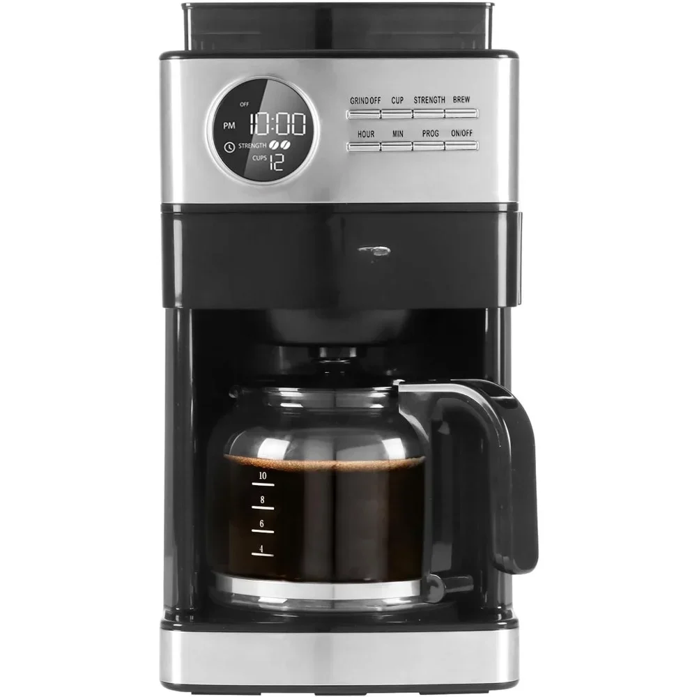 Coffee Machine with Burr Grinder, 12 Cups, Black/Stainless Steel with Water Filter, Programmable Drip Coffee Maker
Coffee Machine with Burr Grinder, 12 Cups, Black/Stainless Steel with Water Filter, Programmable Drip Coffee Maker