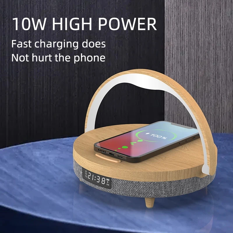 Multifunctional bluetooth speaker mobile phone wireless charger desktop audio stand night light music desk lamp time alarm clock
Multifunctional bluetooth speaker mobile phone wireless charger desktop audio stand night light music desk lamp time alarm clock