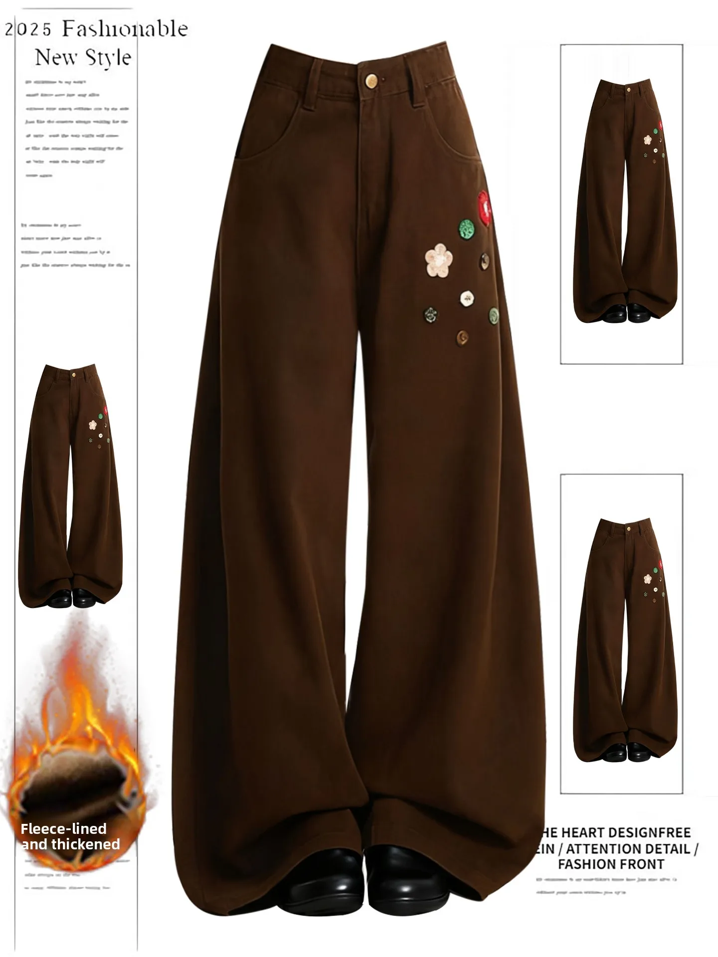 Women's Fleece Lined Loose Wide Leg Jeans Brown Thickened Denim Pants Autumn Winter High Waist Straight Cut Trousers
Women's Fleece Lined Loose Wide Leg Jeans Brown Thickened Denim Pants Autumn Winter High Waist Straight Cut Trousers