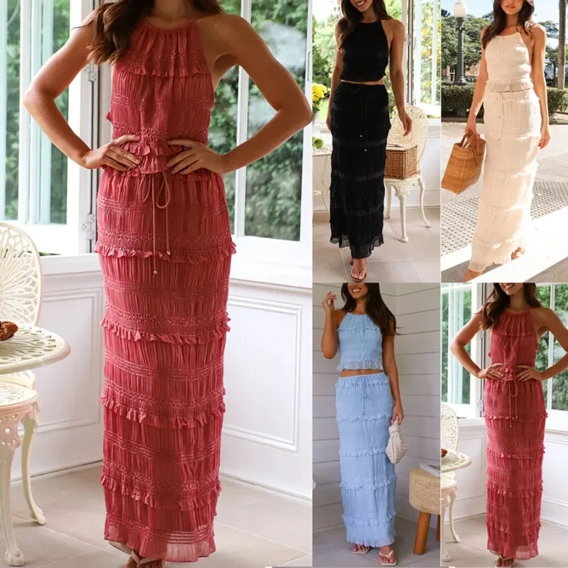 Women Summer Solid Beach Two Piece Sets 2025 Sexy Lady Halter Sleeveless Top and Skirt Outfit Fashion Backless Tank Holiday Suit
Women Summer Solid Beach Two Piece Sets 2025 Sexy Lady Halter Sleeveless Top and Skirt Outfit Fashion Backless Tank Holiday Suit