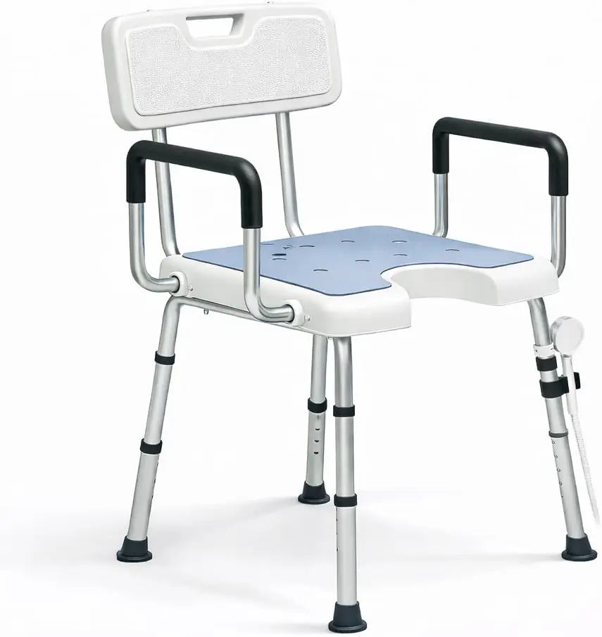 Adjustable Shower Chair with Arms & Back, 400lbs Capacity U-Shaped Seat for Seniors, Tool-Free Assembly
Adjustable Shower Chair with Arms & Back, 400lbs Capacity U-Shaped Seat for Seniors, Tool-Free Assembly
