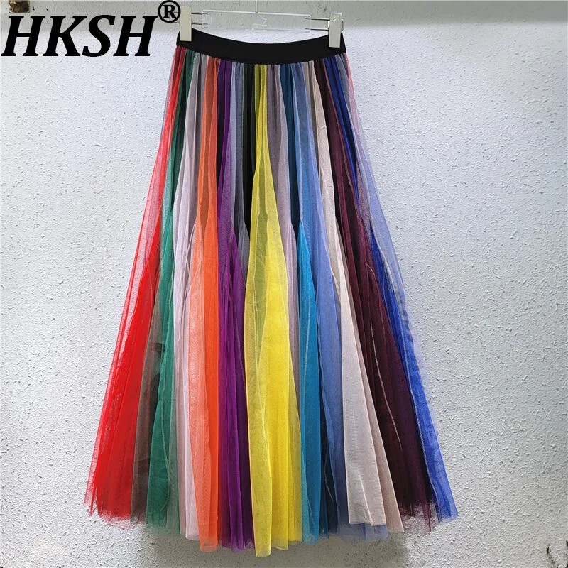HKSH Summer Autumn Women Niche Design Fashion Rainbow Color Gradient Chic Ins Skirt Splicing Mesh Trend Pleated Large Hem HK9463
HKSH Summer Autumn Women Niche Design Fashion Rainbow Color Gradient Chic Ins Skirt Splicing Mesh Trend Pleated Large Hem HK9463
