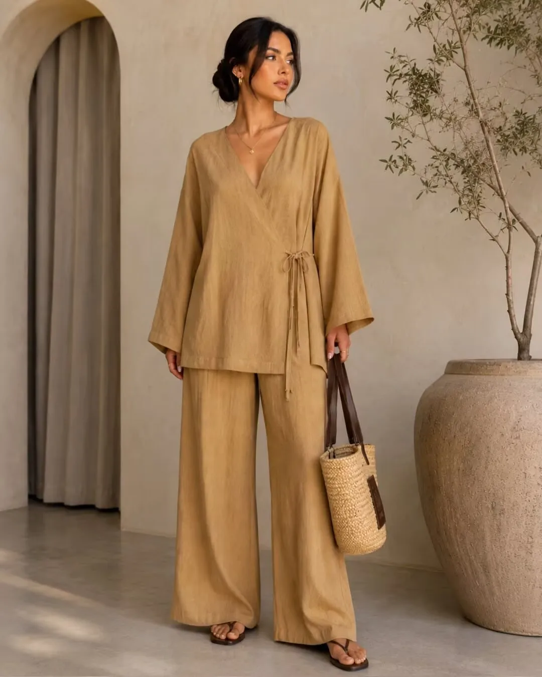 YENKYE Boho Linen Wide Leg Pants Women Elastic HIigh Waist Drawstring Casual Summer Trousers
YENKYE Boho Linen Wide Leg Pants Women Elastic HIigh Waist Drawstring Casual Summer Trousers