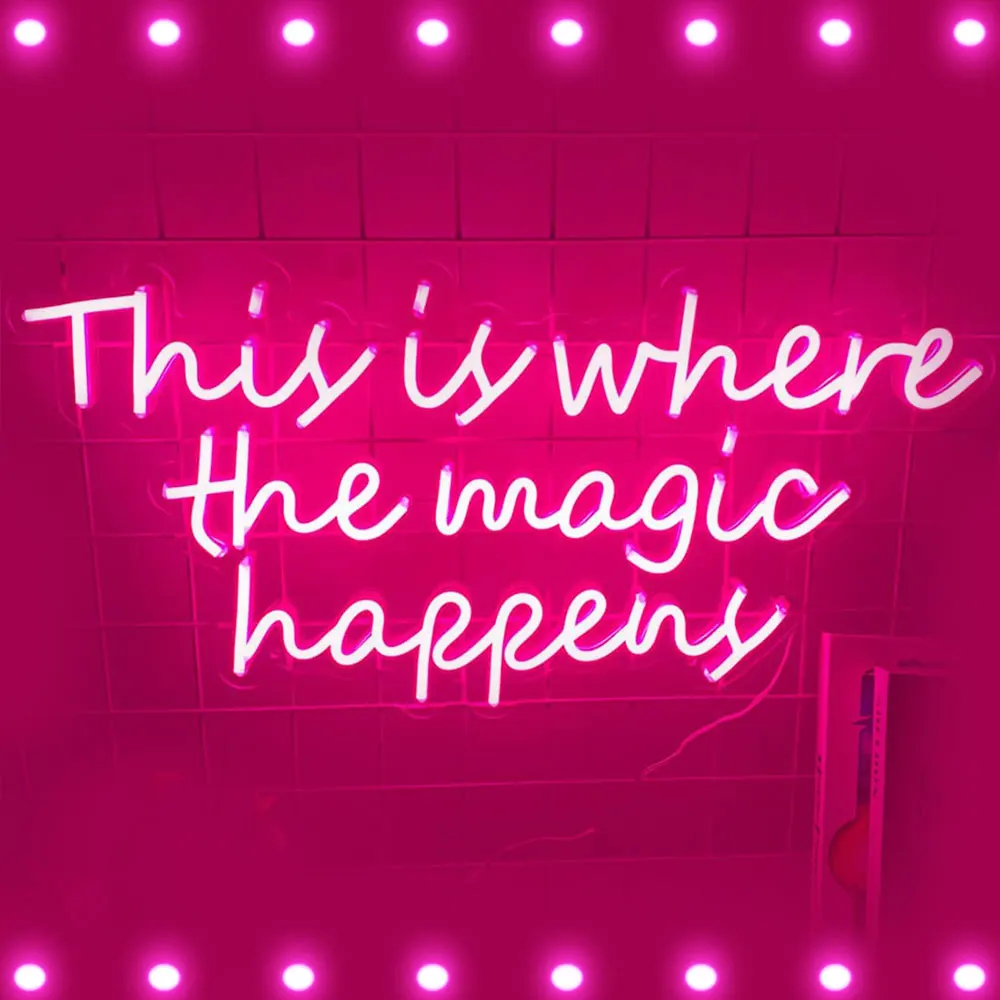 LED Neon Sign This Is Where The Magic Happens Sign Pink 12V 23.2X11.8in Lamp Lights for Shop Club Pub Wall Decor Drop Shipping
LED Neon Sign This Is Where The Magic Happens Sign Pink 12V 23.2X11.8in Lamp Lights for Shop Club Pub Wall Decor Drop Shipping