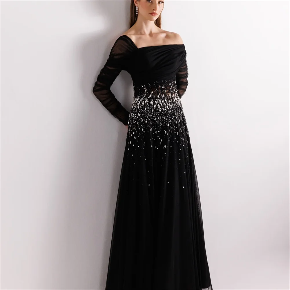Black Crystal Tulle Prom Dress Woman Long Sleeves Elegant One Shoulder Evening Gowns Formal Occasion Dress 2025 Customized
Black Crystal Tulle Prom Dress Woman Long Sleeves Elegant One Shoulder Evening Gowns Formal Occasion Dress 2025 Customized