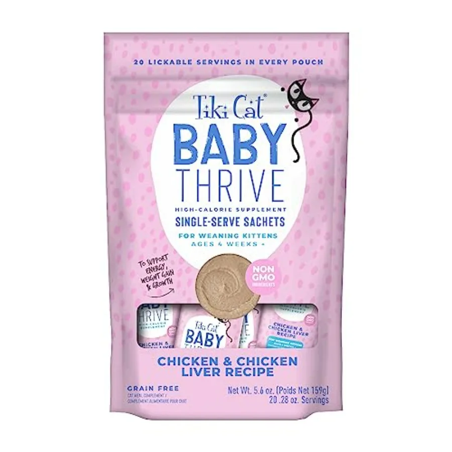 Tiki Cat Baby Thrive, Chicken and Chicken Liver Mousse,.Pouch 20 Individual Servings
Tiki Cat Baby Thrive, Chicken and Chicken Liver Mousse,.Pouch 20 Individual Servings