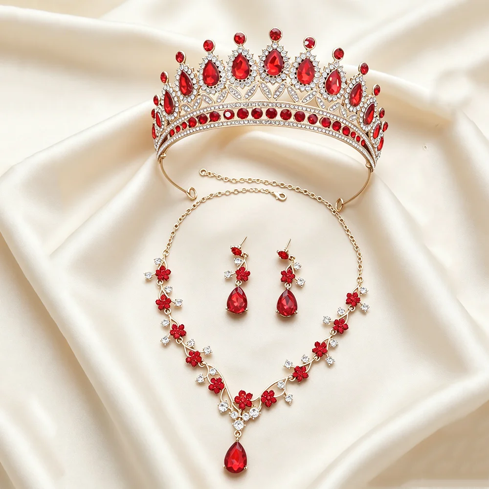 Baroque Red Floral Bridal Jewelry Gold Tiara Crown Necklace Earrings Elegant Queen Accessories Wedding Prom Formal Occasions
Baroque Red Floral Bridal Jewelry Gold Tiara Crown Necklace Earrings Elegant Queen Accessories Wedding Prom Formal Occasions