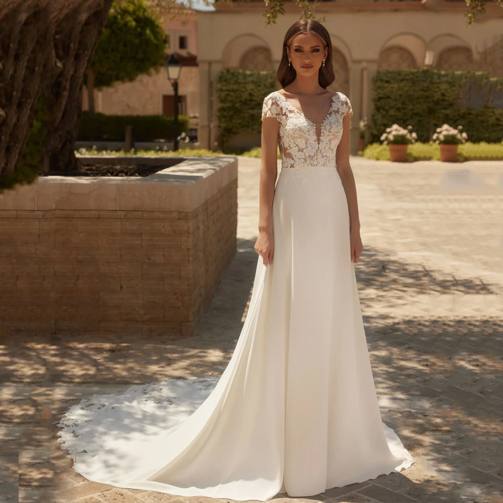 Boho Wedding Dress Women Cap Sleeves V-Neck See Through Chiffon A-Line Bride Gowns Civil vestido de novia Backless Customized
Boho Wedding Dress Women Cap Sleeves V-Neck See Through Chiffon A-Line Bride Gowns Civil vestido de novia Backless Customized