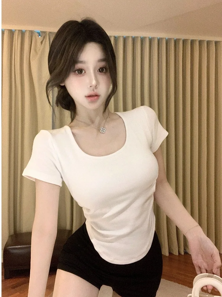 Pure Desirable U-Neck Short Sleeve T-Shirt Women's Summer New Side Waist Design Sexy Spicy Girl Shoulder Level Base Top
Pure Desirable U-Neck Short Sleeve T-Shirt Women's Summer New Side Waist Design Sexy Spicy Girl Shoulder Level Base Top