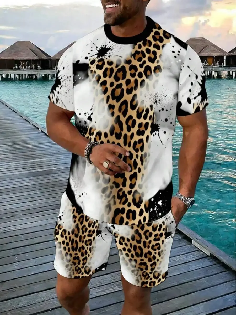 Leopard Print Ink Splash Mens Casual Loose T-Shirt And Shorts Set For Summer Vacation
Leopard Print Ink Splash Mens Casual Loose T-Shirt And Shorts Set For Summer Vacation