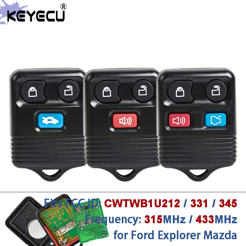 KEYECU CWTWB1U212 CWTWB1U331 CWTWB1U345 315 МГц / 433 МГц Пульт дистанционного управления для Ford Explorer Mustang Escape F Series Mazda B2300
KEYECU CWTWB1U212 CWTWB1U331 CWTWB1U345 315 МГц / 433 МГц Пульт дистанционного управления для Ford Explorer Mustang Escape F Series Mazda B2300