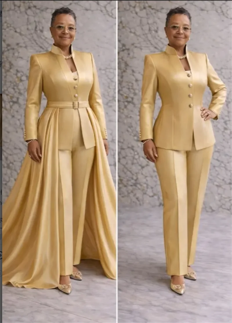 Luxury Golden Women Suits Set 2 Piece Blazer+Pants Long Train Formal Customized Office Lady Jacket Cotton Wedding Prom Coat
Luxury Golden Women Suits Set 2 Piece Blazer+Pants Long Train Formal Customized Office Lady Jacket Cotton Wedding Prom Coat
