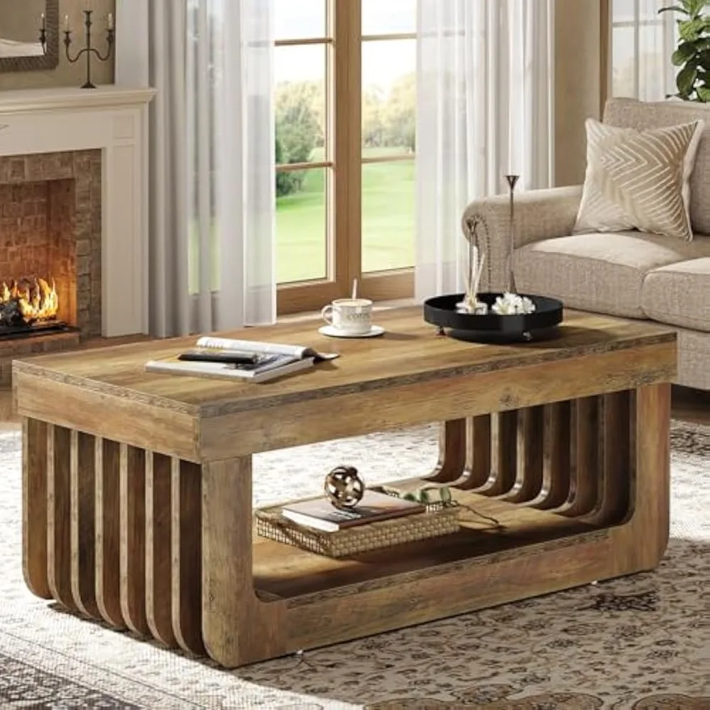 Farmhouse Coffee Table with Storage, 47-Inch Rectangle Living Room Tables, 2-Tier Cocktail Tea Table, Wooden Center T
Farmhouse Coffee Table with Storage, 47-Inch Rectangle Living Room Tables, 2-Tier Cocktail Tea Table, Wooden Center T